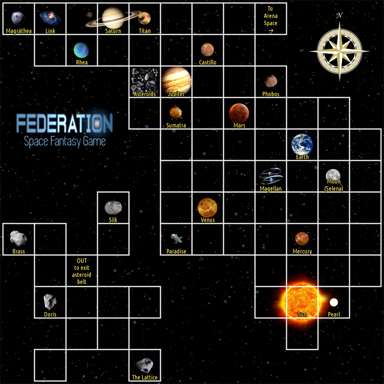 Solar System map for Federation 2 space trading game